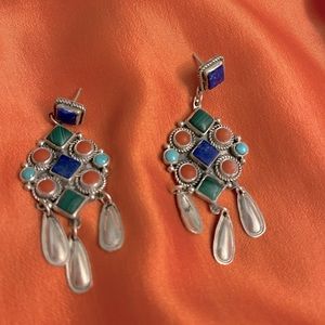 Sterling silver turquoise coal & lapis earrings.  EUC